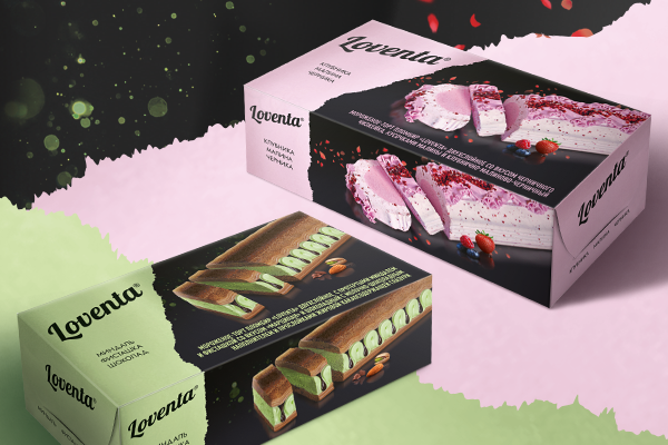 Loventa. Ice cream cake is the perfect dessert. Design development for a line of double layer cakes